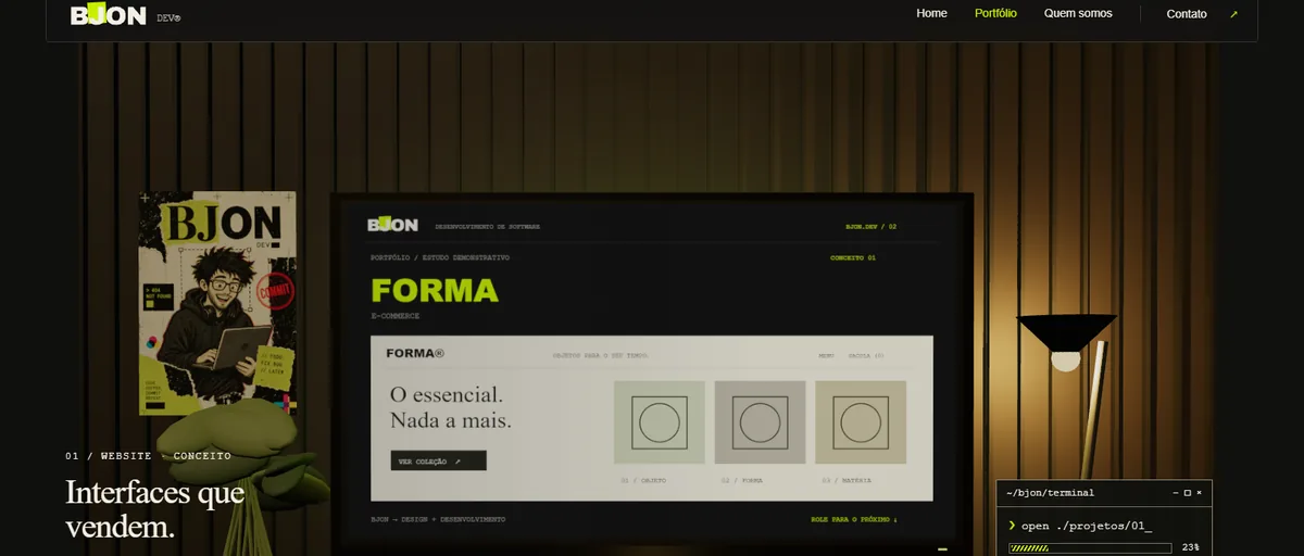 Capítulo Forma, com um conceito de e-commerce na tela