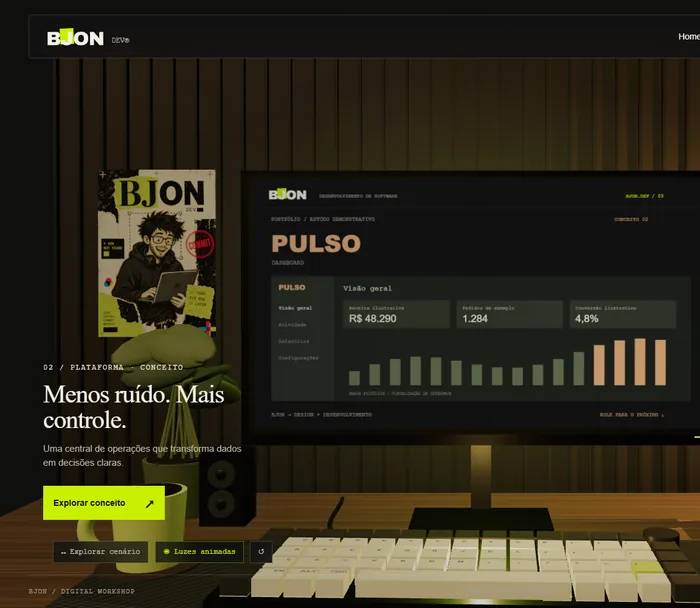 Capítulo Pulso, com um painel de dados na tela
