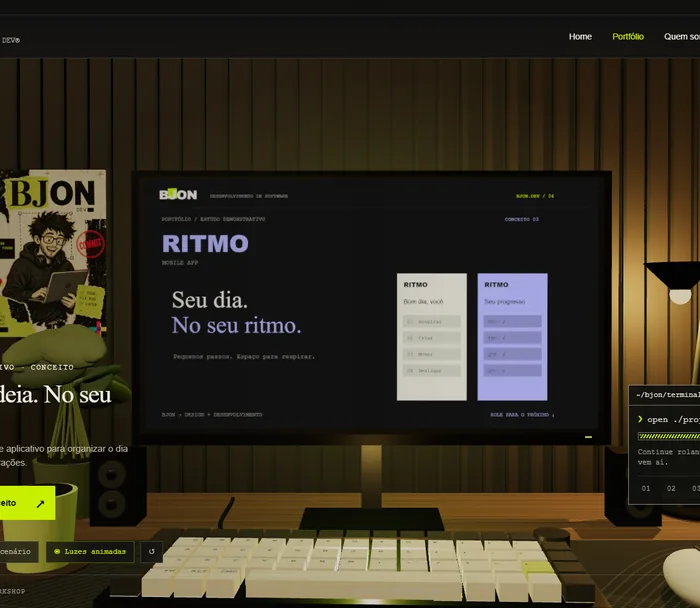 Capítulo Ritmo, com um conceito de aplicativo na tela