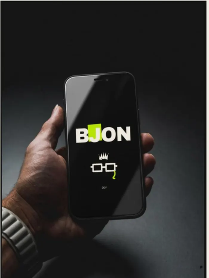 Wordmark Bjon aplicada em tela de celular