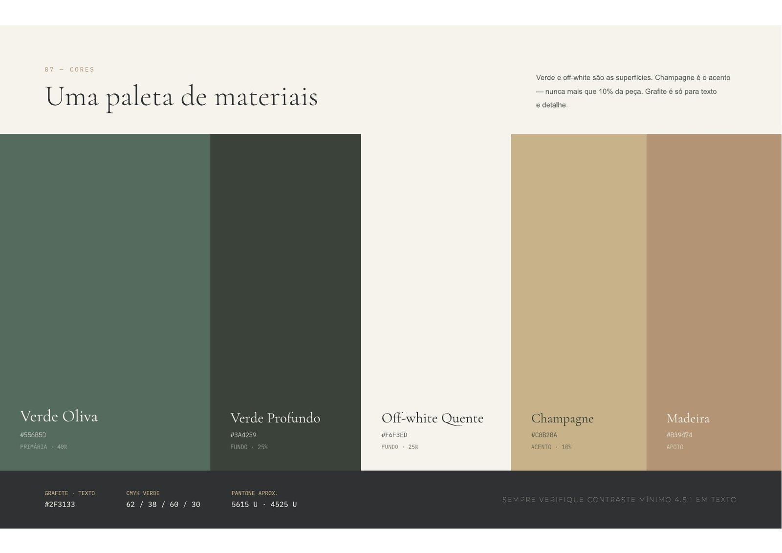 Paleta de cores e materiais da marca AF Ferrazzo
